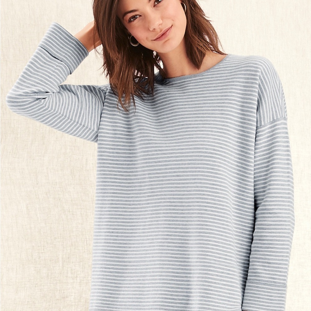 Eileen Fisher Organic Cotton and Silk Blend Striped Long Sleeve Sweater
